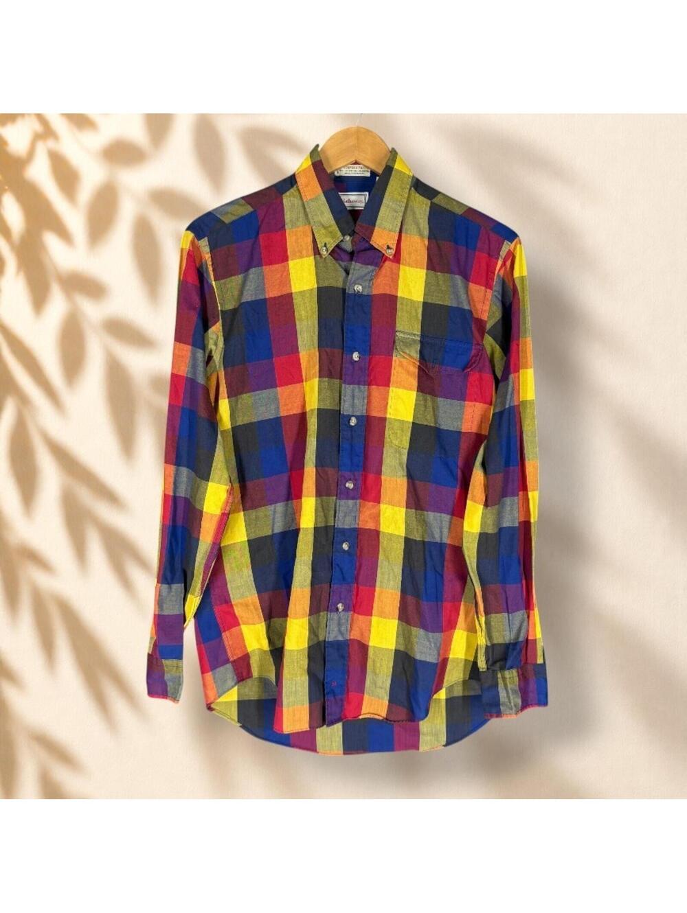 Hathaway Shirt Men M Medium Blue Plaid Button Up Collared Long Sleeve Pockets